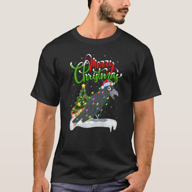 Raven Bird  Xmas Decorations Santa Raven Christmas T-Shirt (Front)