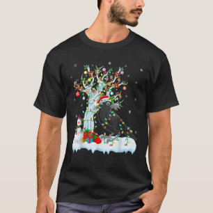Raven Bird Xmas Lighting Tree Santa Hat Raven Chri T-Shirt