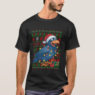 Raven Bird Xmas Lights Ugly Santa Hat Raven Christ T-Shirt