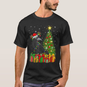 Raven Bird Xmas Tree Lighting Santa Hat Raven Chri T-Shirt