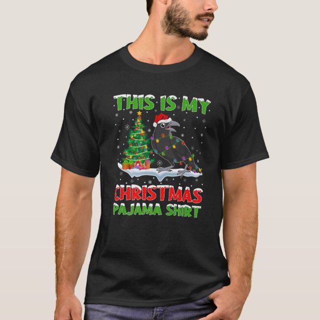 Raven Bird Xmas Tree Lights This Is My Christmas P T-Shirt (Front)