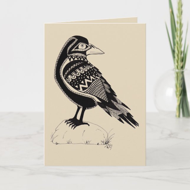 Raven Black and White Greeting Card (Front)