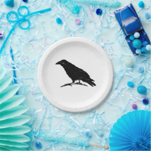 Raven Black Bird Halloween Spooky Painting Art Paper Plate