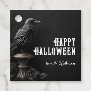Raven & Black Rose Gothic Halloween Custom Name Favour Tags