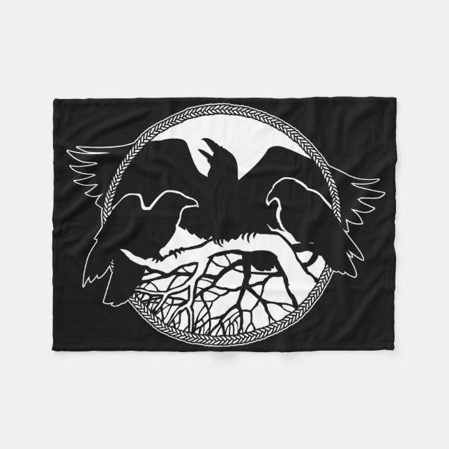 Raven Blanket Native Spirit Animal Fleece Blanket (Front (Horizontal))
