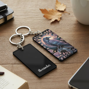 Raven botanical floral moody purple key ring