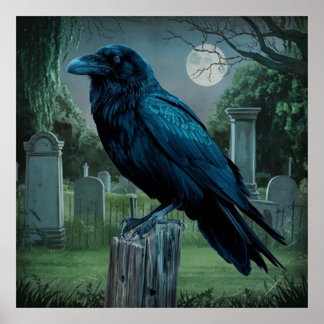 Raven cementary ghotic creepy full moon scene poster (Front)
