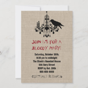 Raven & Chandelier on Burlap Halloween Invitation