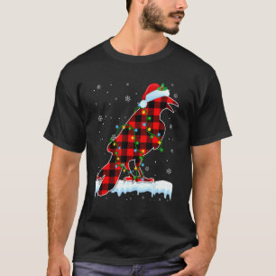 Raven  Christmas Santa Hat Cute Animals Xmas Light T-Shirt