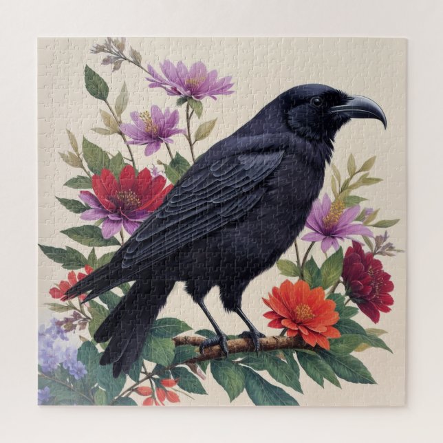 Raven Colourful Floral Art Jigsaw Puzzle (Vertical)