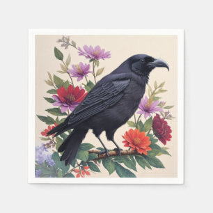 Raven Colourful Floral Art Napkin