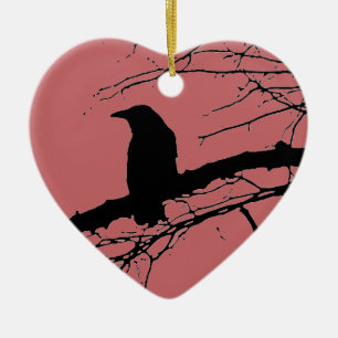 Raven Cracked Heart Ceramic Tree Decoration