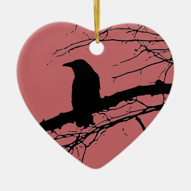 Raven Cracked Heart Ceramic Tree Decoration (Front)