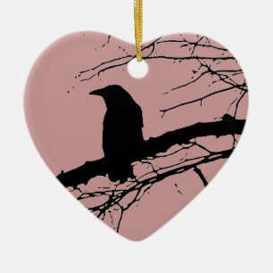 Raven Cracked Heart Ceramic Tree Decoration