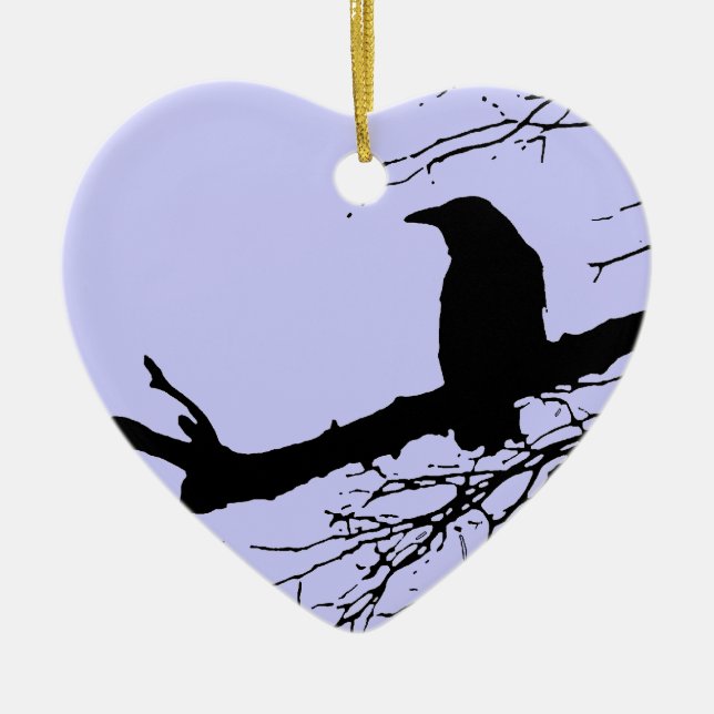 Raven Cracked Heart Ceramic Tree Decoration (Front)