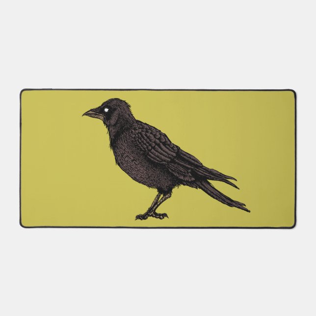 Raven Creepy Crow Bright Gothic Ink Art Desk Mat (Front)