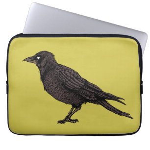 Raven Creepy Crow Bright Gothic Ink Art Laptop Sleeve