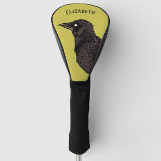 Raven Creepy Crow Bright Gothic Ink Art Name Golf Head Cover