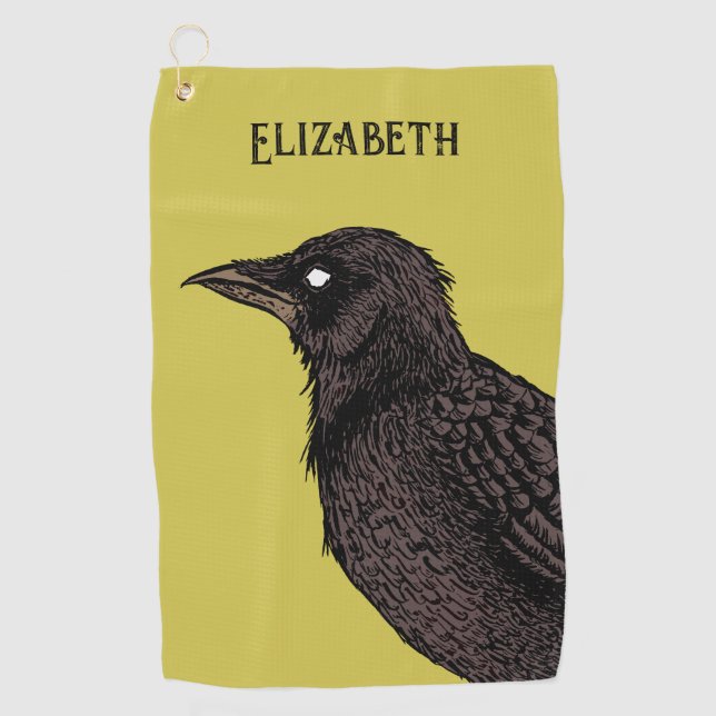 Raven Creepy Crow Bright Gothic Ink Art Name Golf Towel (Front)