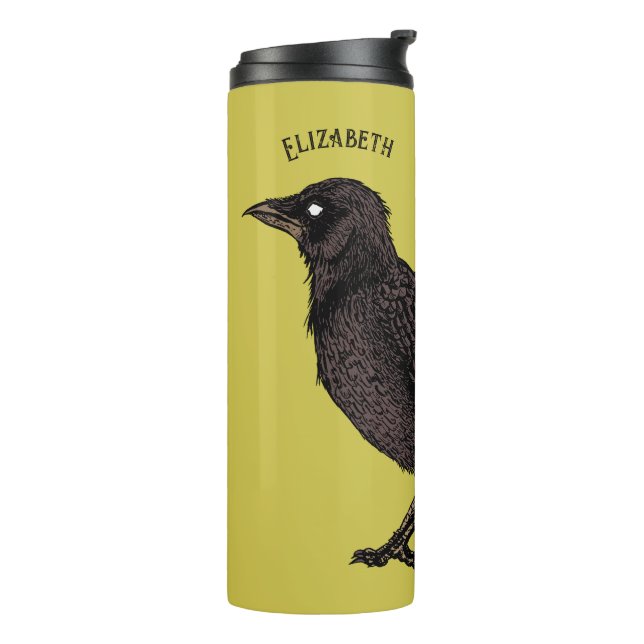 Raven Creepy Crow Bright Gothic Ink Art Name Thermal Tumbler (Rotated Left)