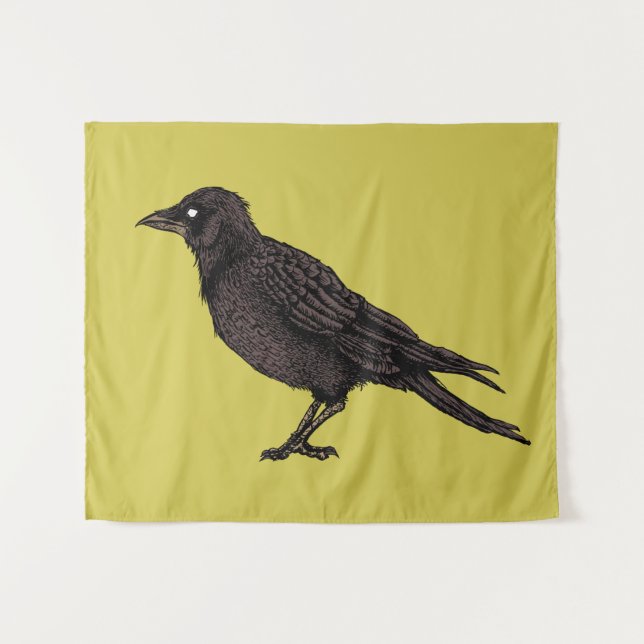 Raven Creepy Crow Bright Gothic Ink Art Tapestry (Front (Horizontal))