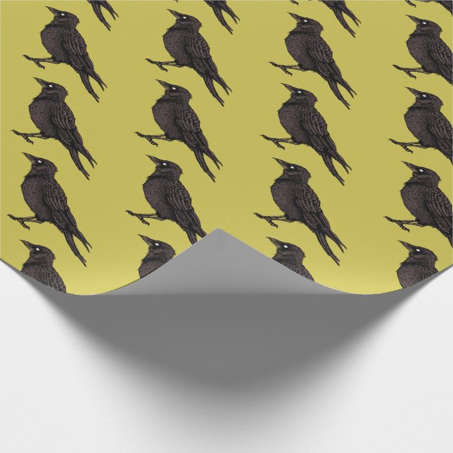 Raven Creepy Crow Bright Gothic Ink Art Wrapping Paper (Corner)
