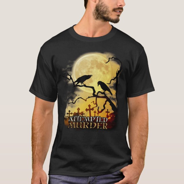 Raven Crow Attempted Murder Retro Moon Wiccan Paga T-Shirt (Front)