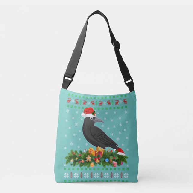 Raven Crow Bird Lover Xmas Santa Hat Ugly Crow Crossbody Bag (Front)