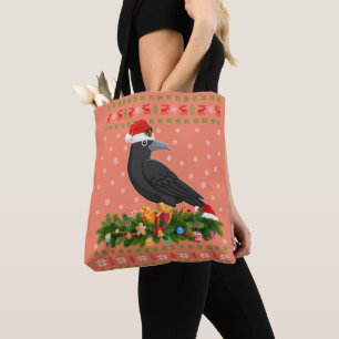 Raven Crow Bird Lover Xmas Santa Hat Ugly Crow Tote Bag