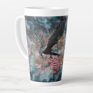 Raven Crow Black Bird Brain Abstract Surreal Art Latte Mug