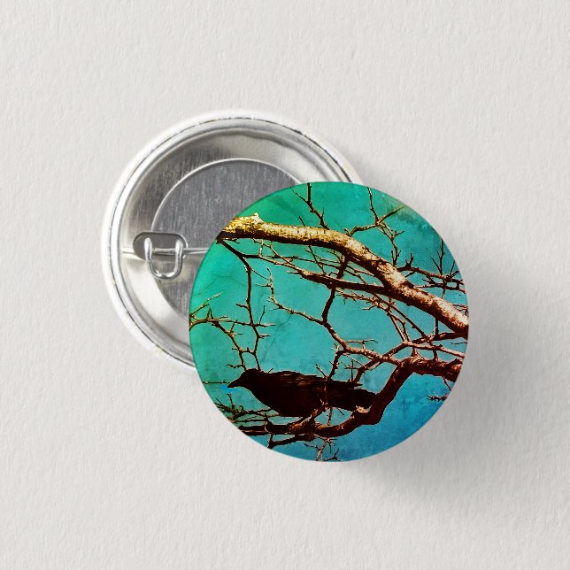 Raven Crow Black Bird Silver Tree Photo Pin (Front & Back)