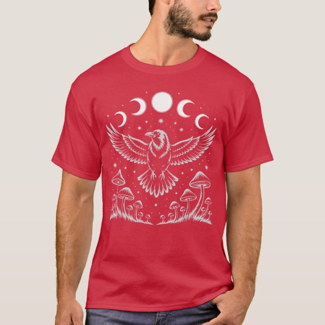 Raven Crow Blackbird Witchcore Mystical Moon T-Shirt (Front)