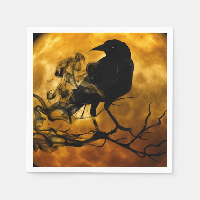 Raven crow harvest moon fall black orange napkin (Front)
