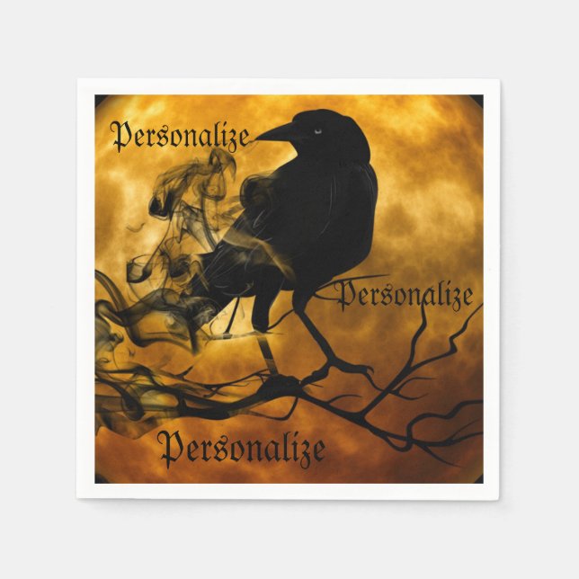 Raven crow harvest moon fall black orange napkin (Front)