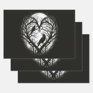 Raven Crow Heart Tree Wrapping Paper Sheet