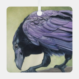 Raven Crow Lovers original Watercolor Print Metal Tree Decoration