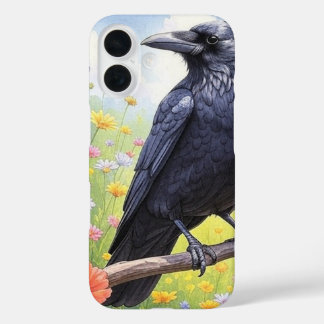 Raven Crow on Branch  iPhone 16 Case