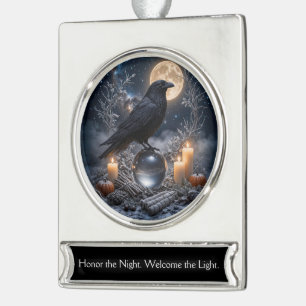 Raven Crystal Ball Winter Solstice Yule Silver Plated Banner Ornament