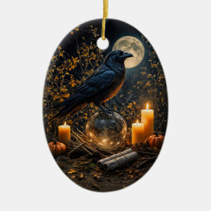 Raven Crystal Candles Mystical Magical Samhain Ceramic Tree Decoration
