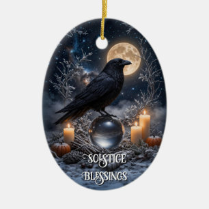 Raven Crystal with Candles Mystical Magical Ceramic Tree Decoration