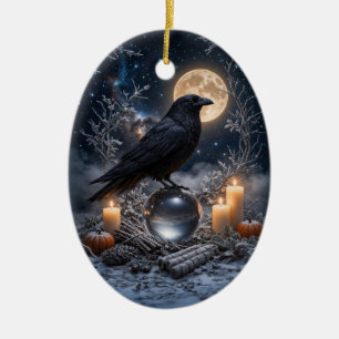 Raven Crystal with Candles Mystical Magical Ceramic Tree Decoration