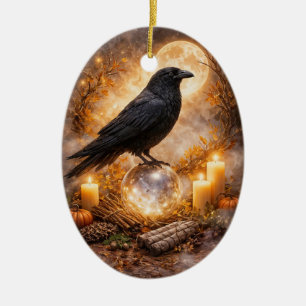 Raven Crystal with Candles Mystical Magical Ceramic Tree Decoration