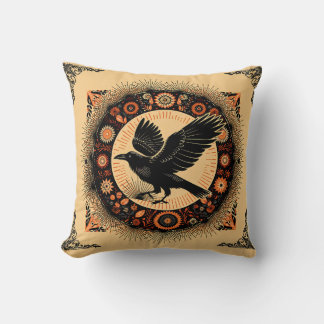 Raven Dark Academia Mandala Circle Boho Gothic Cushion