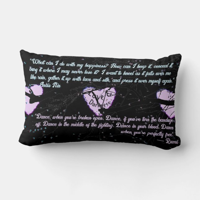 Raven Dark Love Cracked Glowing Heart with Quotes Lumbar Cushion (Back)