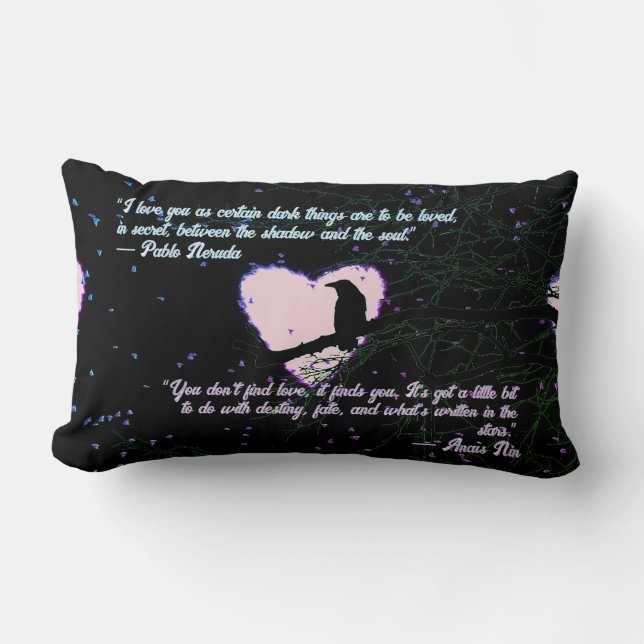 Raven Dark Love Cracked Glowing Heart with Quotes Lumbar Cushion (Front)