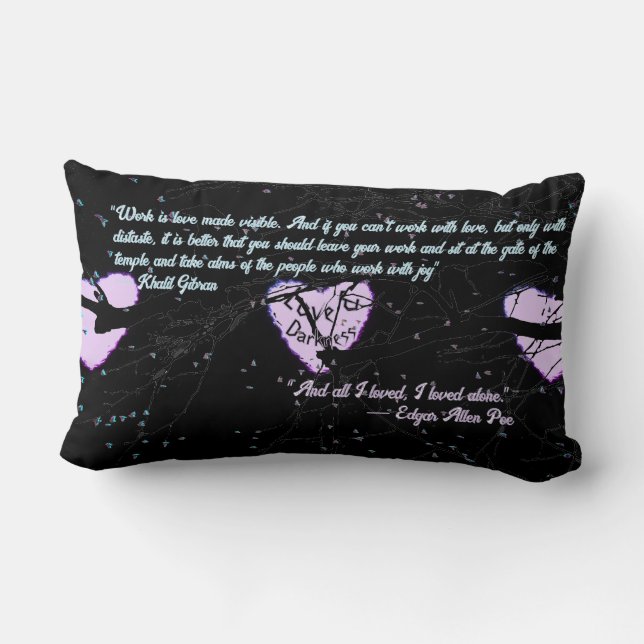 Raven Dark Love Cracked Glowing Heart with Quotes Lumbar Cushion (Back)