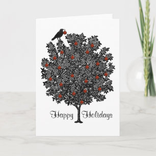 Raven Decorates Christmas Tree Holiday Card