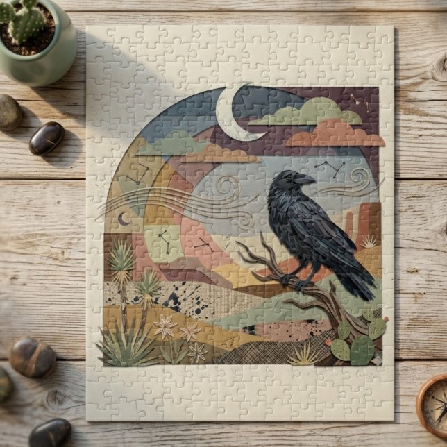 Raven & Desert Moon – Mystical Bird Gothic Jigsaw Puzzle (Raven desert moon jigsaw puzzle)