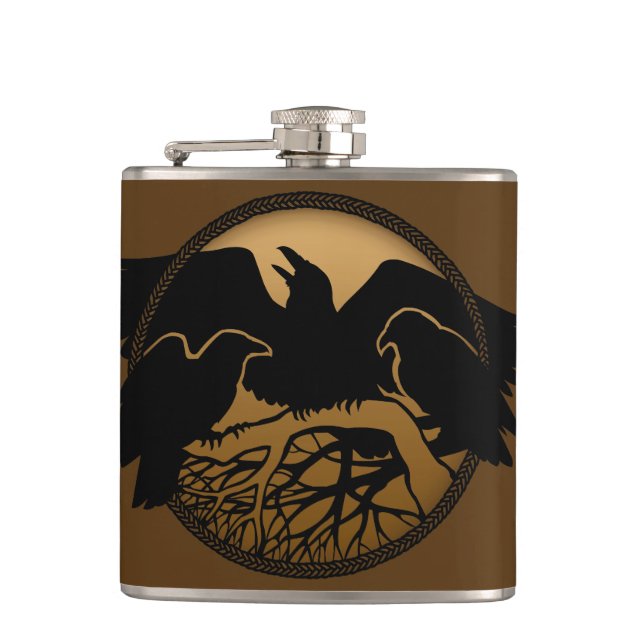 Raven Flask Custom Raven / Crow Art Drink Flask (Front)