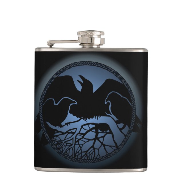 Raven Flask Custom Raven / Crow Art Drink Flask (Front)